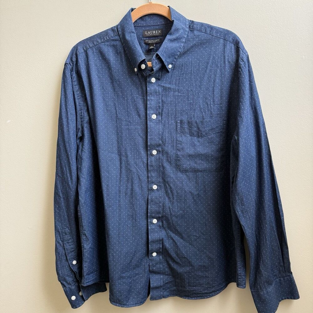 Ralph Lauren Black Label Shirt Dotted Print Long Sleeve Casual Mens L Classic
